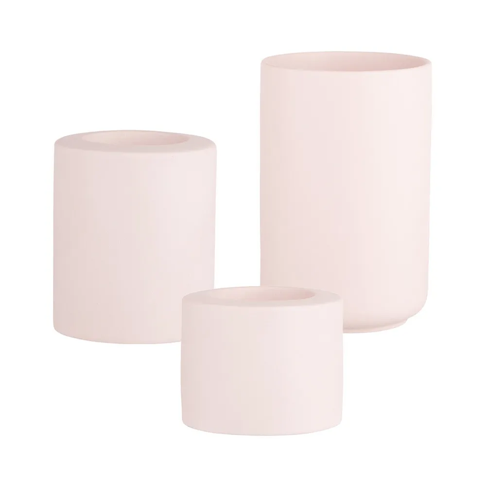 Świeczniki ceramiczne i wazon Altom Design pudrowy róż