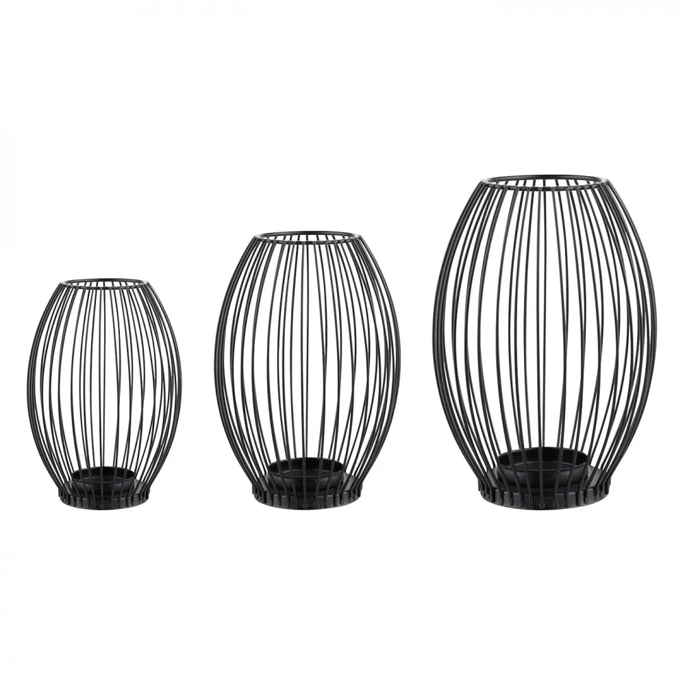 Świeczniki metalowe Altom Design szprosowe czarne, zestaw 3 świeczników