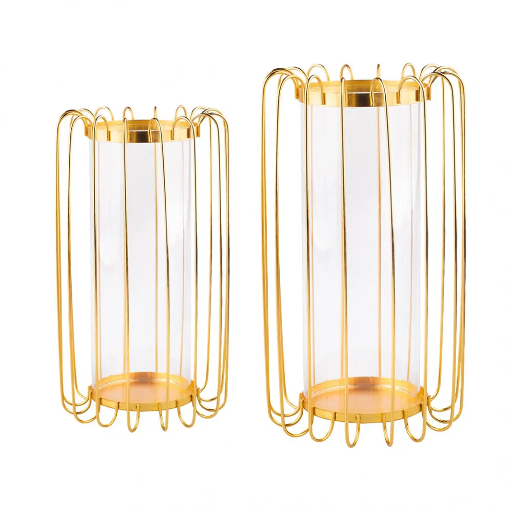 Świeczniki metalowe Altom Design szprosowe złote z wkładem szklanym, zestaw 2 świeczników