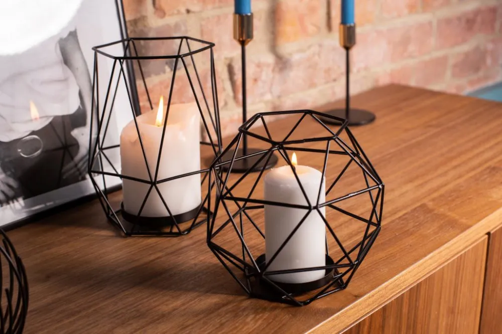 Świeczniki metalowe geometryczne Altom Design czarne, zestaw 2 świeczników