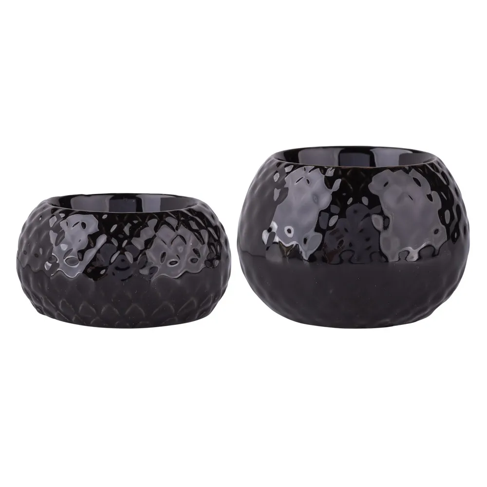 Świeczniki ozdobne porcelanowe na tealighty / podgrzewacze Altom Design czarne, zestaw 2 świeczników