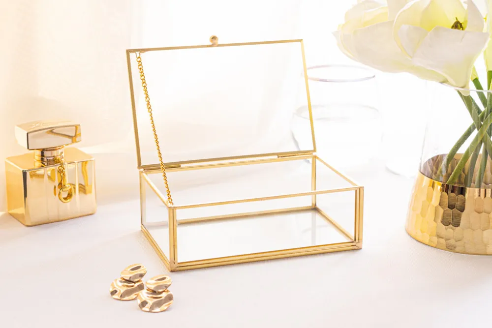 Szkatułka na biżuterię szklana Altom Design Golden Honey 15 x 10 cm