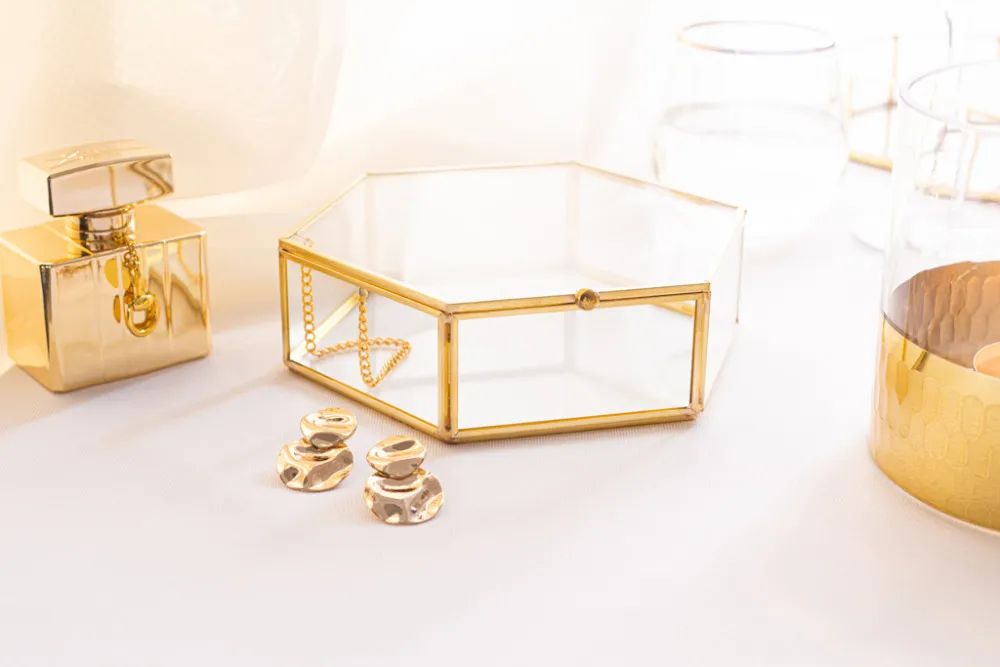 Szkatułka na biżuterię szklana Altom Design Golden Honey 17 x 16 cm