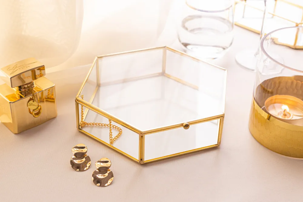 Szkatułka na biżuterię szklana Altom Design Golden Honey 20 x 19 cm