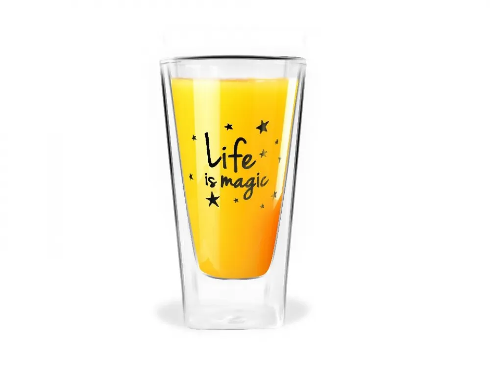 Szklanki termiczne do drinków i deserów z podwójną ścianką i dnem wysokie longdrink Vialli Design Vita "Life is magic" 300 ml