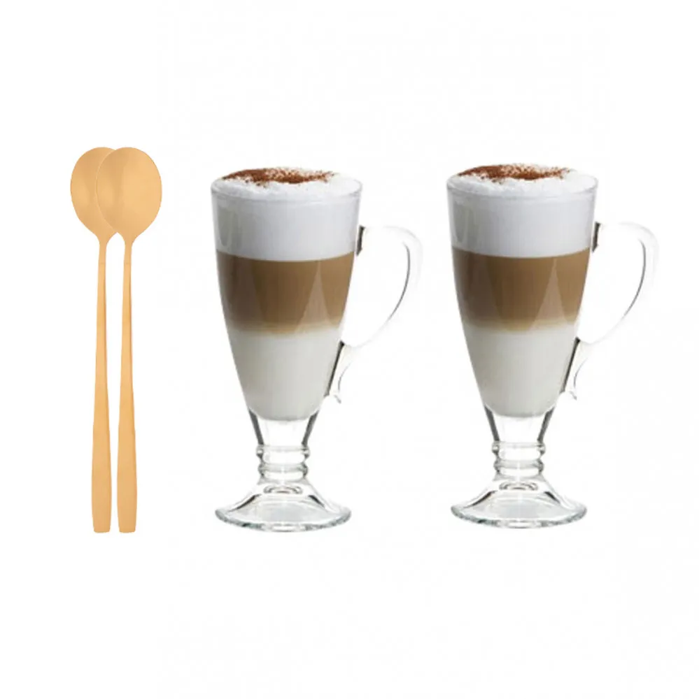 Szklanki do latte Altom Design Dalia 250 ml, 2 szt. + złote łyżeczki koktajlowe