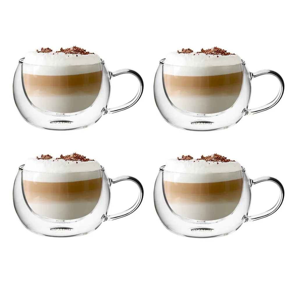 Szklanki / kubki szklane termiczne do kawy latte i cappuccino z podwójną ścianką i dnem Altom Design Andrea, 300 ml (komplet 4 szklanek)
