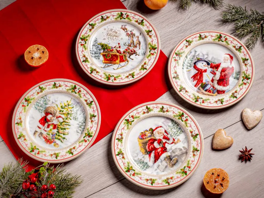Talerz deserowy porcelanowy Marco Polo Christmas Time 19 cm, komplet 4 talerzy (opakowanie prezentowe)