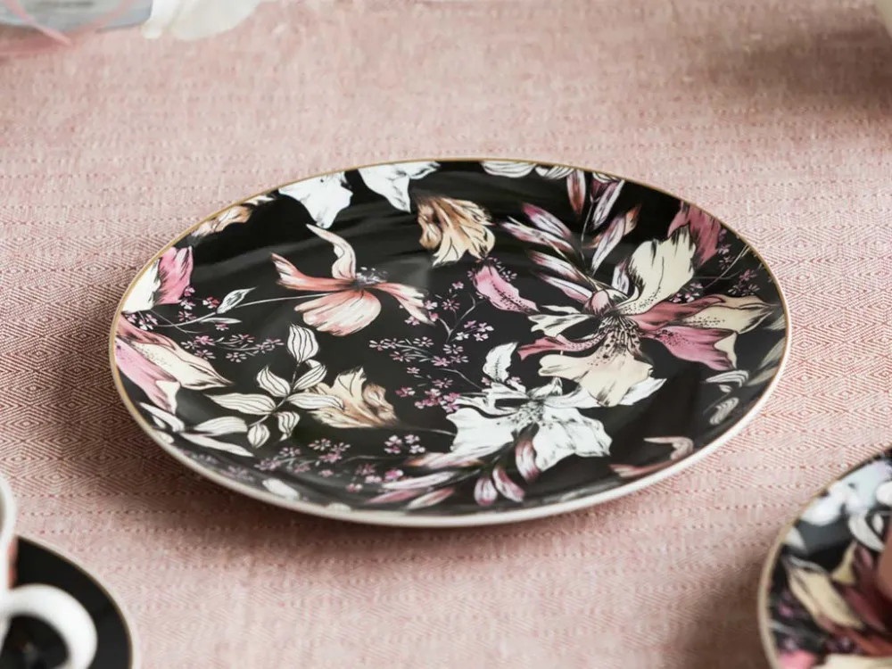 Talerz deserowy porcelanowy Altom Design Black Lily 20 cm