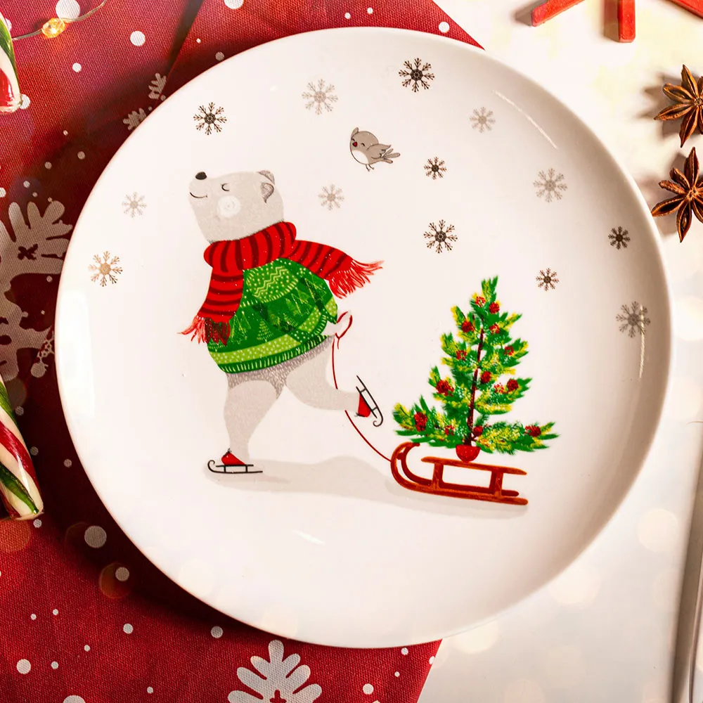 Talerz deserowy porcelanowy świąteczny Altom Design Christmas Bear 20 cm