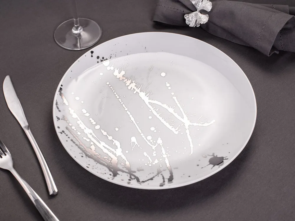 Talerz obiadowy porcelanowy Karolina Splendor 28 cm biały platyna