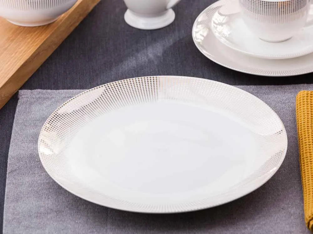 Talerz obiadowy porcelanowy Altom Design Bella Złote Romby kremowy 26 cm