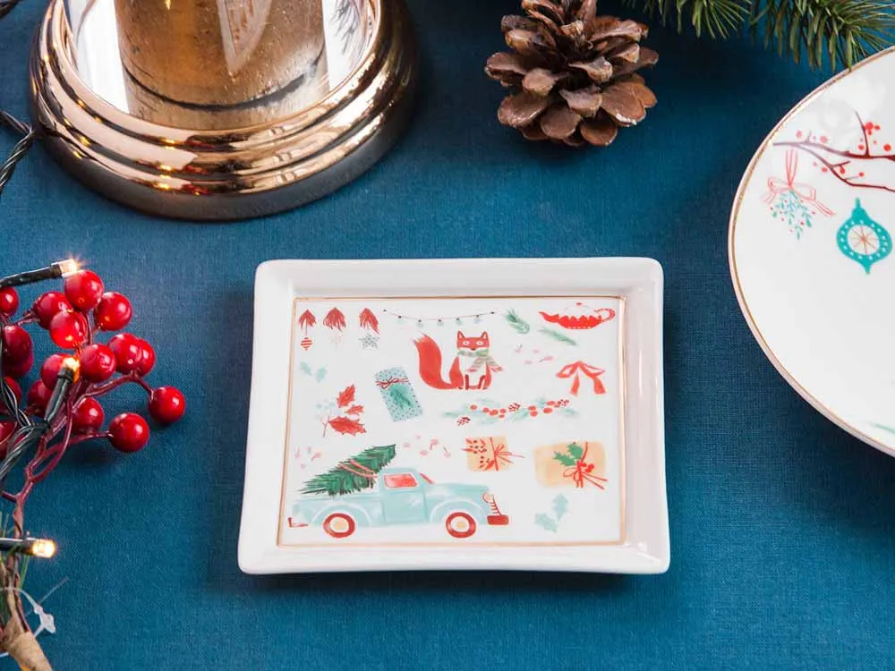 Talerz deserowy / półmisek kwadratowy porcelanowy świąteczny Boże Narodzenie Altom Design Magia Północy 13 cm