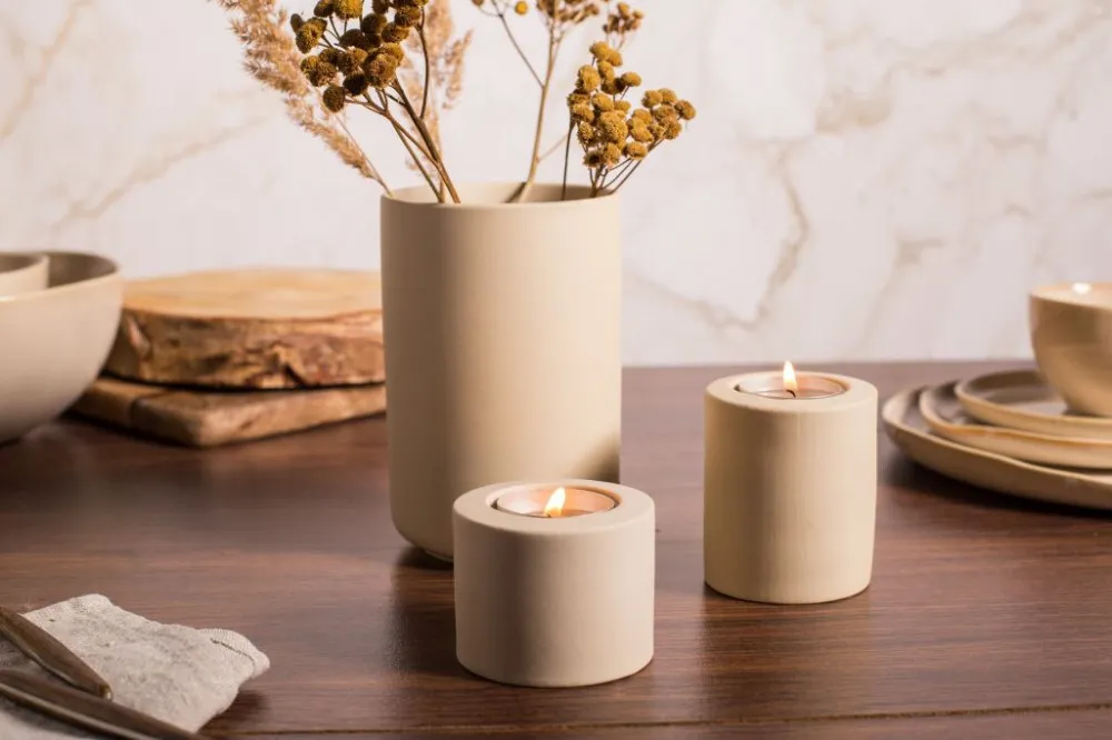 Świeczniki ceramiczne i wazon Altom Design kremowe