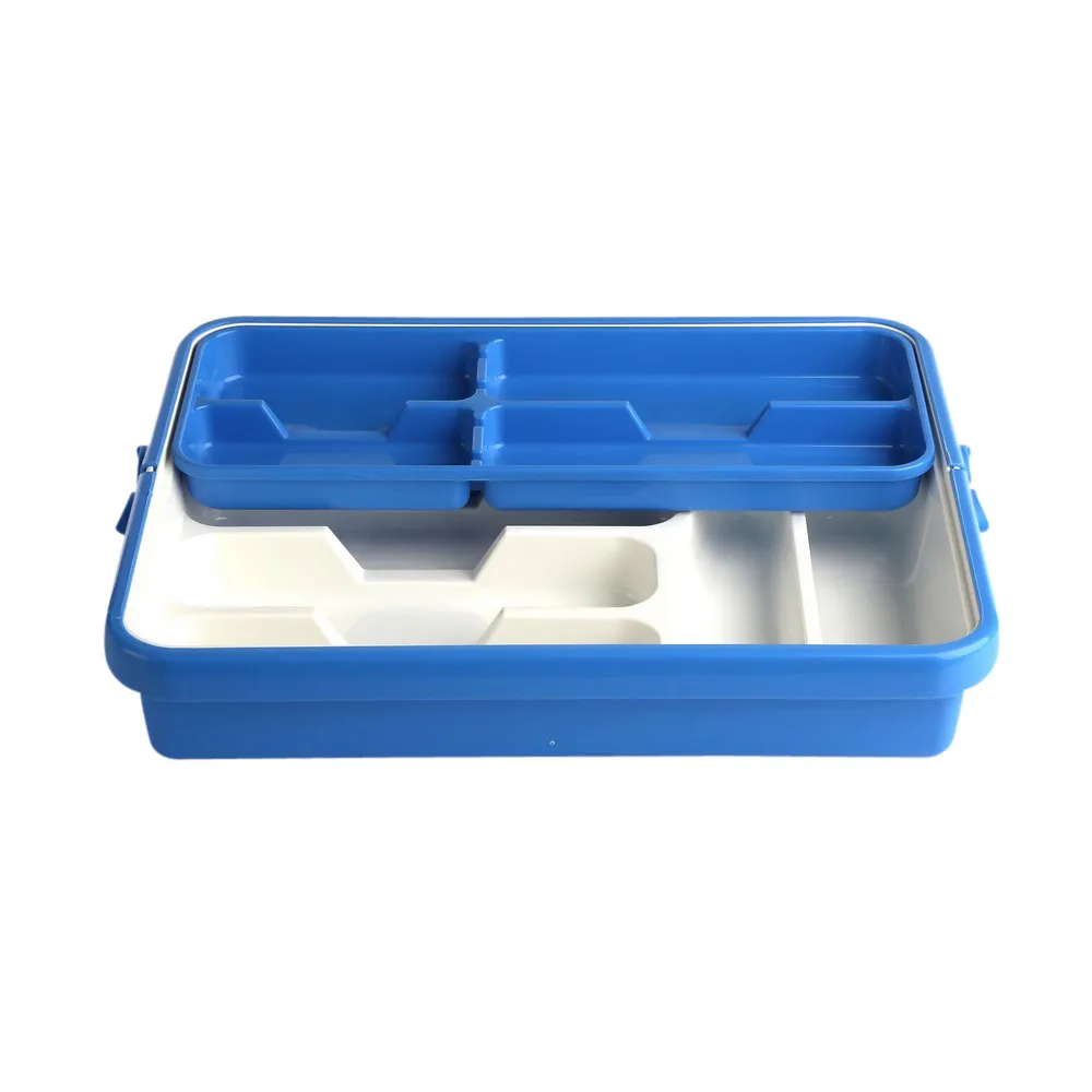 Wkład na sztućce przegródki do szuflady / organizer kuchenny Tontarelli regulowana szerokość 32-55 cm, biało-niebieski