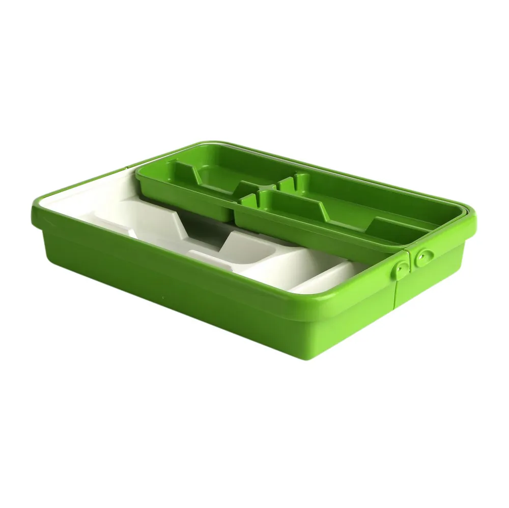 Wkład na sztućce przegródki do szuflady / organizer kuchenny Tontarelli regulowana szerokość 32-55 cm, biało-zielony