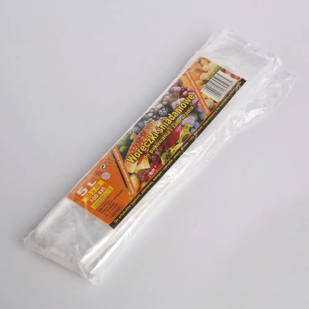 Woreczki / torebki śniadaniowe, do pakowania żywności foliowe Fartpak 5 l (100 sztuk)