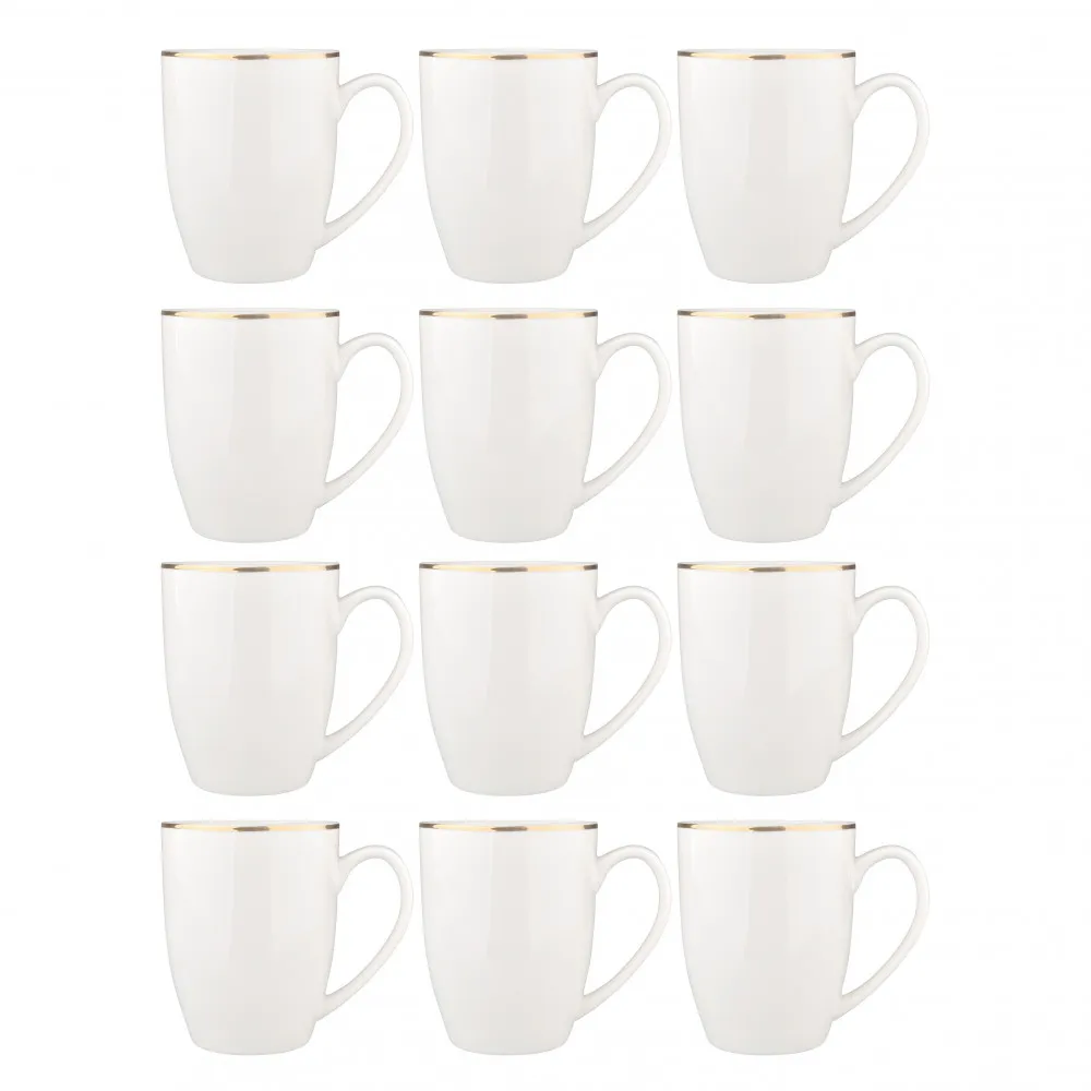 Kubki do kawy i herbaty porcelanowe Altom Design Bella Złota Linia kremowe, 12 szt.