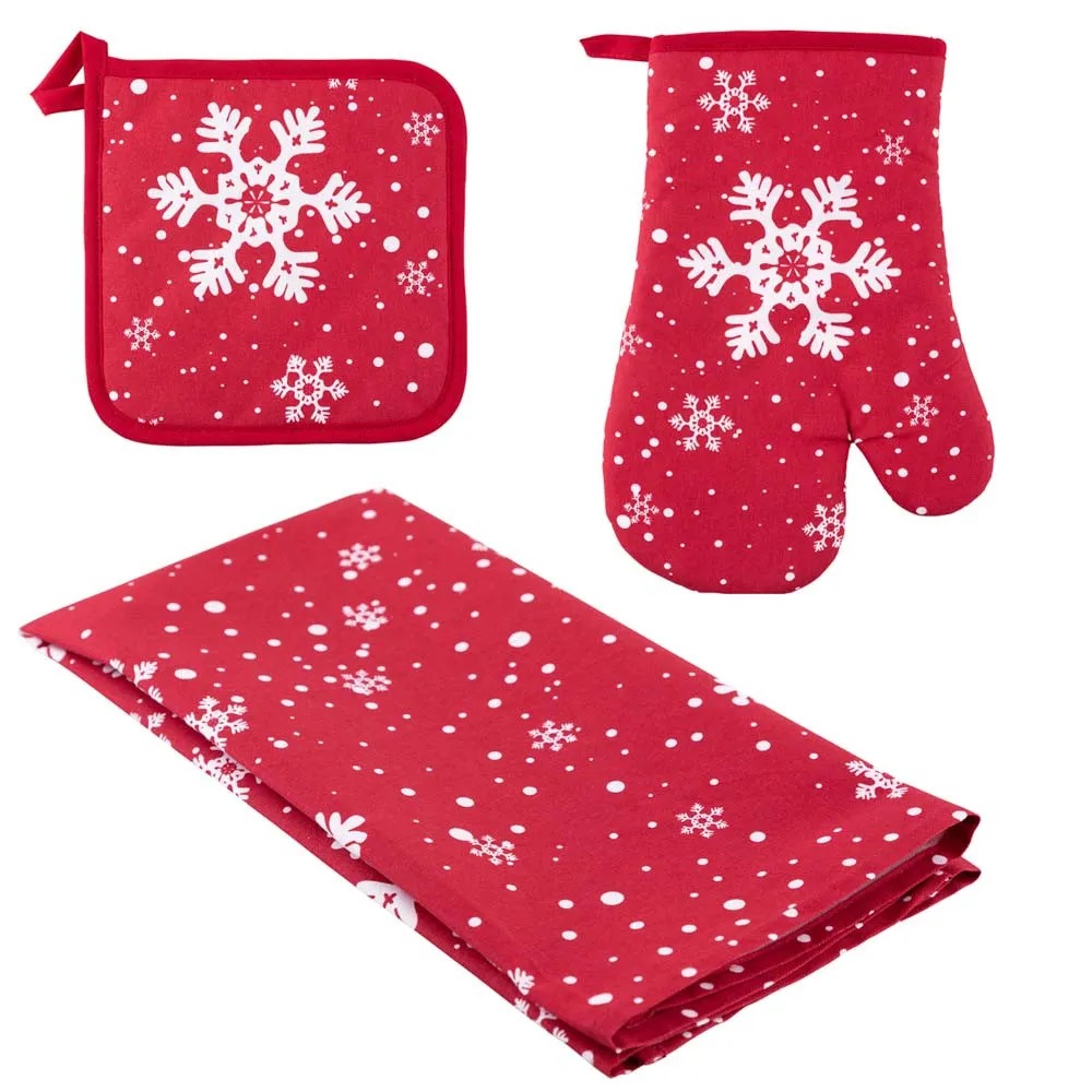 Zestaw 3 akcesoriów bawełnianych Altom Design Merry Christmas (rękawica, łapka, ściereczka)