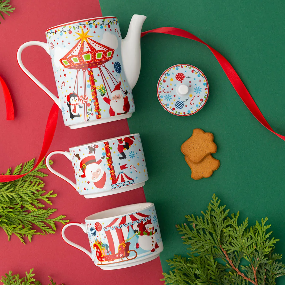 Zestaw filiżanki do herbaty z czajniczkiem porcelana Marco Polo Santas Carousel (Tea for two) (opakowanie prezentowe)