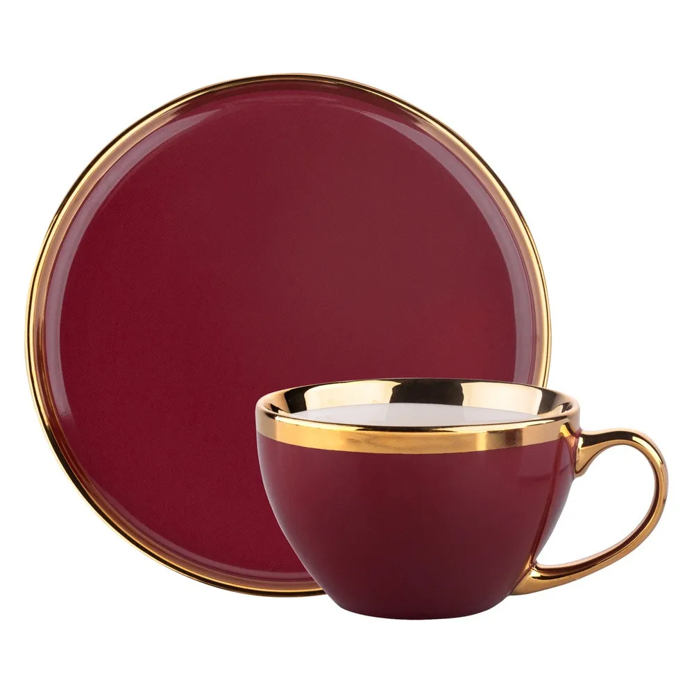 Zestaw kawowy porcelana Altom Design Aurora Gold Bordowa (2 elementy)