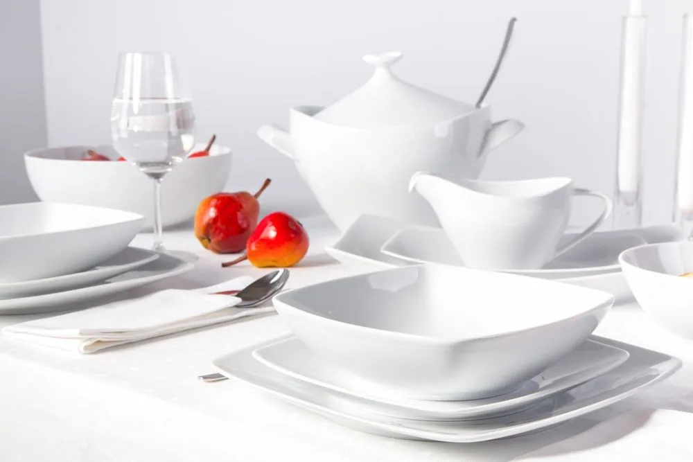 Zestaw obiadowy dla 6 osób kwadratowy porcelana MariaPaula Moderna Biała (24 elementy)