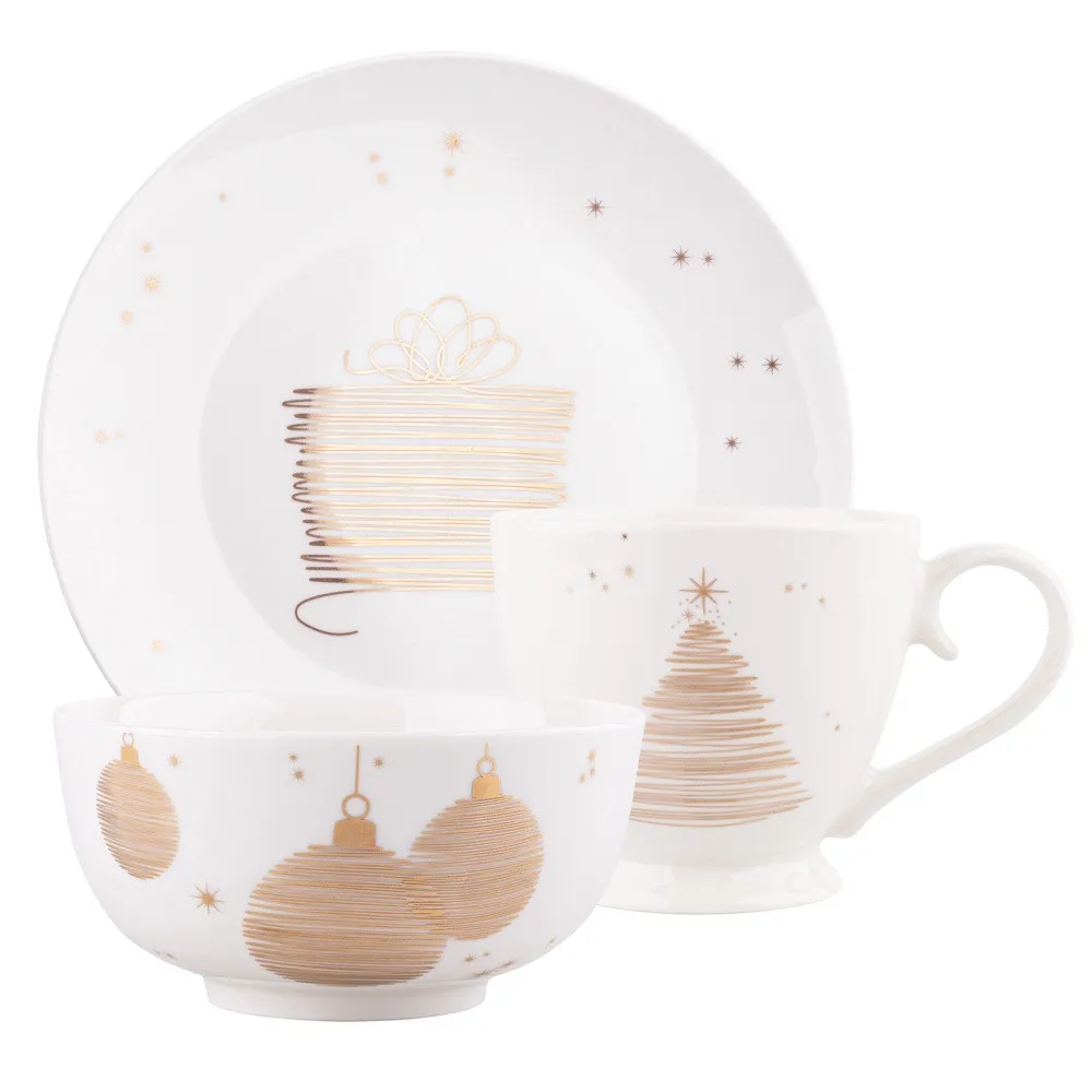 Zestaw śniadaniowy dla 6 osób porcelana Boże Narodzenie Altom Design Golden Christmas (18 elementów)