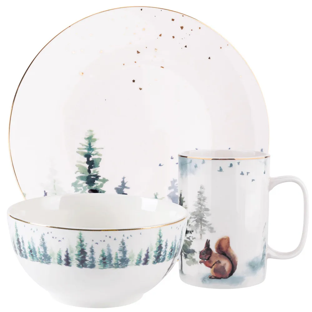 Zestaw śniadaniowy porcelanowy święta Boże Narodzenie Altom Design Misty Forest (3 el.)