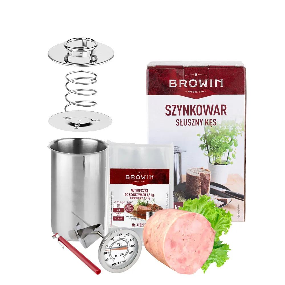 Zestaw szynkowar Browin na 1,5 kg mięsa z workami do szynkowaru (20 szt.) i termometrem