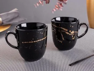 kubki do kawy i herbaty porcelana karolina splendor 250 ml czarna ze zlotem zestaw 2 kubkow